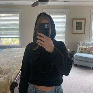 LF distressed cropped hoodie